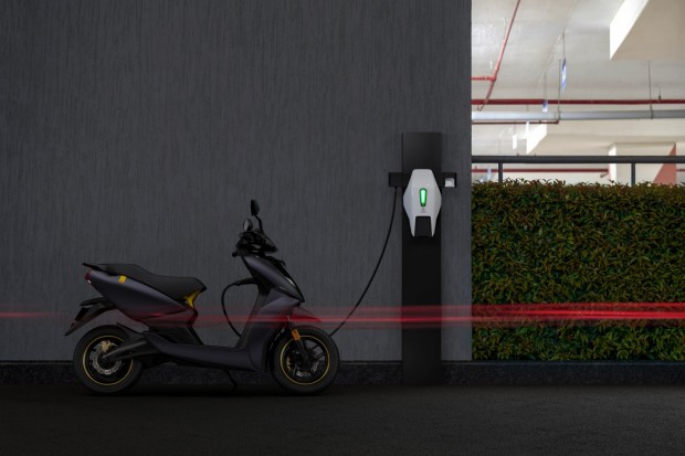 Electric scooter in a charging station