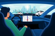 Autonomous autopilot smart driverless electric car self-driving on road to city